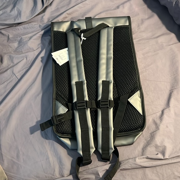 Rains Rolltop Rucksack Backpack in Metallic Grey - Picture 2 of 3